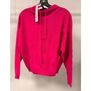 AQUA Cashmere Hoodie 100% Knit Drawstring Neon Pink Women's XS New